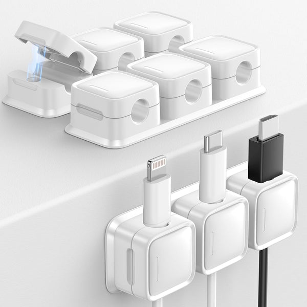 Cord Organizer Holder, 3 Pack Magnetic Desk Cable Clips, Strong Phone Charging Cable Keeper, White for Nightstand,