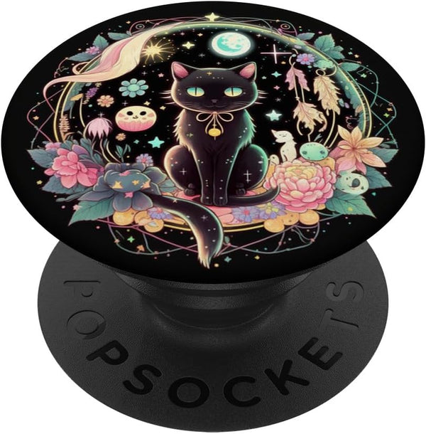 Moon Phases Crystal Witchy Cute Black Cat Kawaii Pastel Goth PopSockets Standard Grip