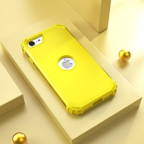 IDweel for iPhone SE 2020 Case with Screen Protector,for iPhone SE 2022 Case, 3 in 1 Shock Absorption Slim Fit Heavy Duty Hard PC Cover Soft Silicone Bumper Full Body Sturdy Case,Yellow