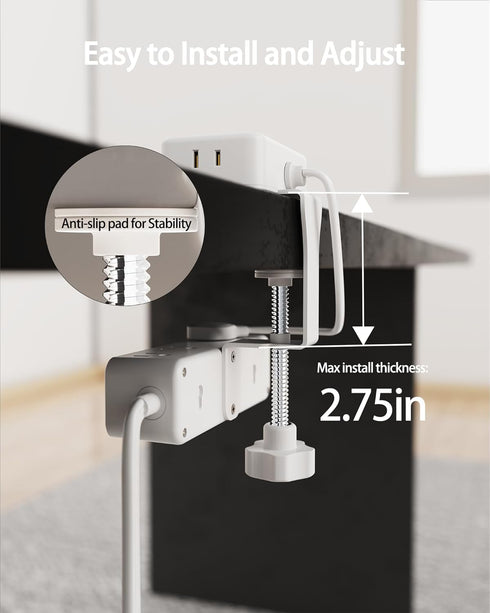 HOPOW 13 4 (2 Protector(1700 10 Dual Layer Desk Clamp Power StripWhite, Desktop Edge Mount Charging Station