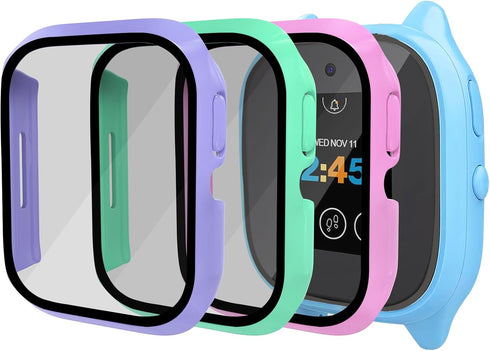 Surundo Gizmo Watch 3 Screen Protector Case: Hard PC & Tempered Glass, Scratch Resistant Bumper Cover for Verizon.