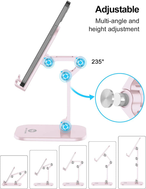 OCYCLONE Cell Phone Stand, Angle Height Adjustable iPhone Stand for Desk, Cell Phone Holder iPad Tablet Stand Compatible with iPhone 15 14 13 11 12 Pro Max SE/iPad/Kindle/Tablet 4"-12.9" - Pink