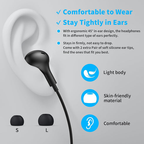 USB C Headphones for Samsung Galaxy S24 Ultra S23 FE S22 S21, Magnetic Wired Earbuds with Microphone Volume Control