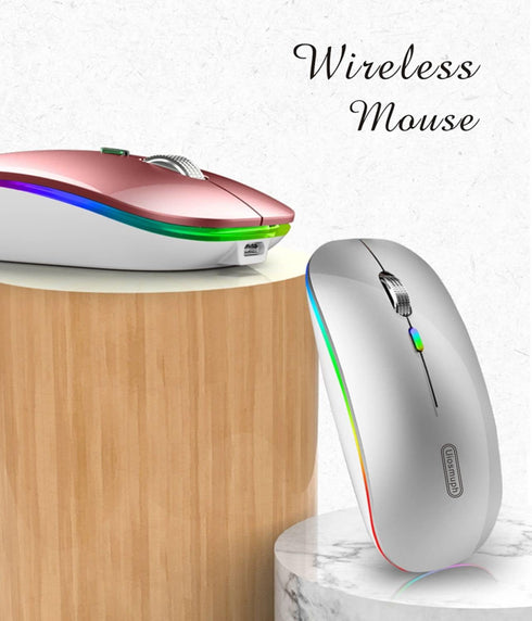 Uiosmuph LED Wireless Mouse, G12 Slim Rechargeable Silent 2.4G Optical Mice with USB Receiver (Rose Gold)