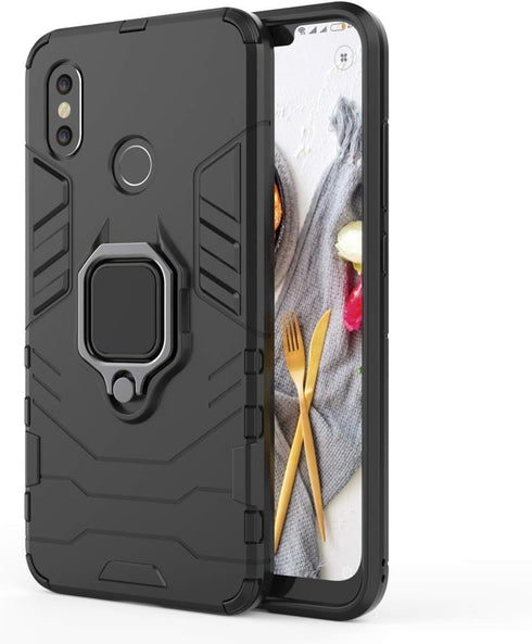Compatible with Xiaomi Mi 8 Case, Metal Ring Grip Kickstand, Shockproof Hard Bumper, Dual Layer Rugged Cover for Xiaomi