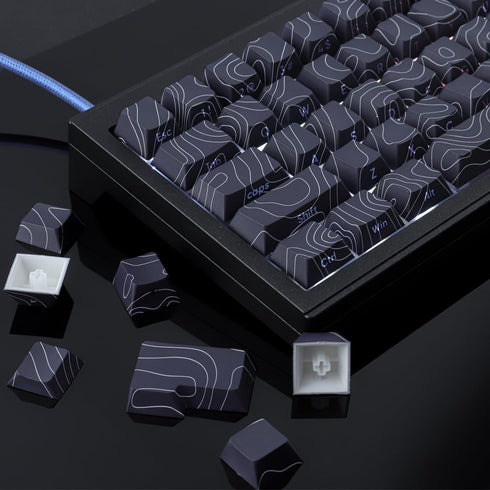 Tsungup Custom Keycaps, PBT Side Printed Keycap Set, 135 Keys Contour Line Keycaps for Cherry MX Switches, Black