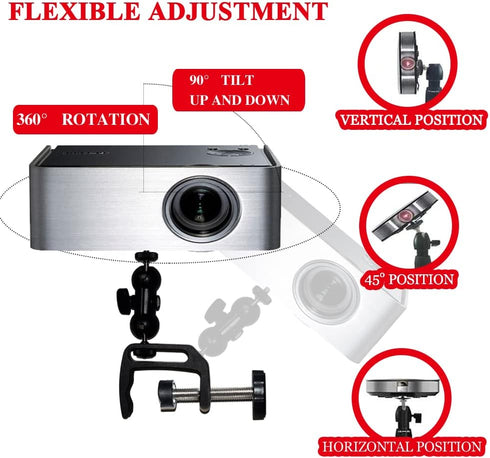 2-Be-Best Mini Projector Mount, Articulating Clamp Mount, 360 Flexible, Compatible with Projector, Camera, LED Light, 1