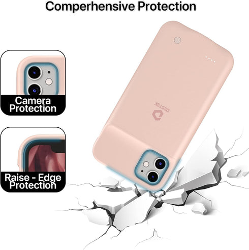 DESTEK 11, 4500mAh (6.1 inch/Pink) Battery Case for iPhone Real Ultra Slim Portable Charging Case Protective
