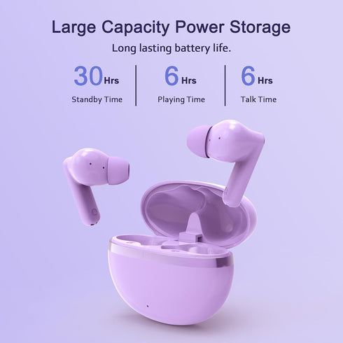 Wireless Earbuds, True Wireless Bluetooth 5.3 Earbuds with Charging Case, Stereo Bluetooth Headphones with Microphone for iPhone Android Smart Cellphones (Purple)