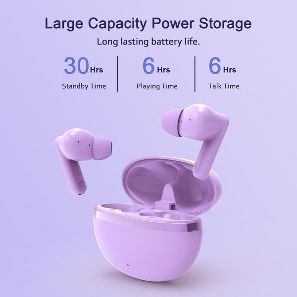 Wireless Earbuds, True Wireless Bluetooth 5.3 Earbuds with Charging Case, Stereo Bluetooth Headphones with Microphone for iPhone Android Smart Cellphones (Purple)