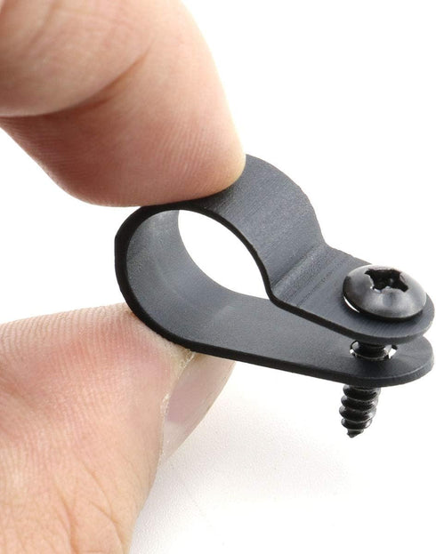 heyous 100pcs R-Type Cable Clamp - 1/2 inch (13.2mm) Nylon Wire Hose Fastener with Mounting Screw, Black
