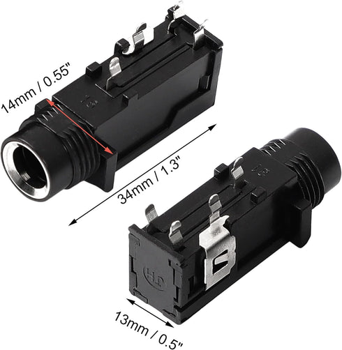 uxcell 10 Pcs 6.35mm 1/4 Inch Stereo Socket 4 Pins PCB Panel Mount Connectors Headphone Mono Thread Lock Audio Jack Connector for DIY Replacement AV Car Audio MP3 Player, Black