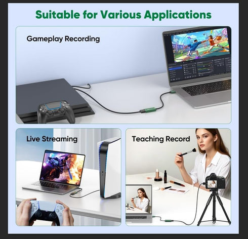 SROMGEE 4K 3.0 Card,1080P 60FPS 2/Xbox/PS5/4/Camera/Zoom/OBS(Green) Video Capture Card, HDMI to USB Capture Capture