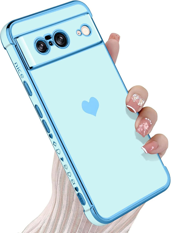 KANGHAR Cute Love Heart Soft TPU Bumper Case for Google Pixel 8 5G, Shockproof Protection for Women Girls, Blue