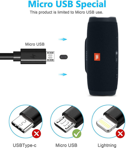 5FT Replacement Micro USB Charger Cord for JBL Clip 2, 3, Flip 2, 3, 4, Charge 2, 3, 2 Plus Bluetooth Speakers.
