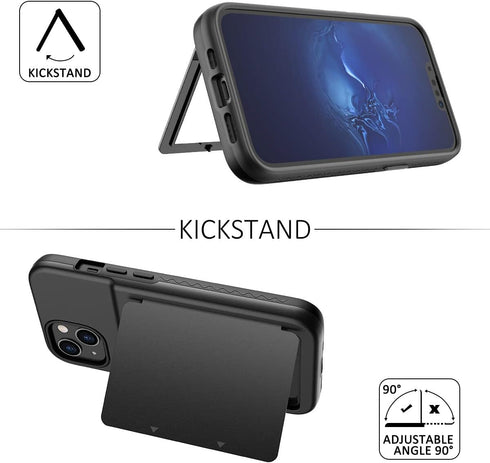 WeLoveCase iPhone 13/14 Wallet Case - Black, Shockproof, Credit Card Holder & Hidden Mirror, 6.1" Heavy Duty Protection.