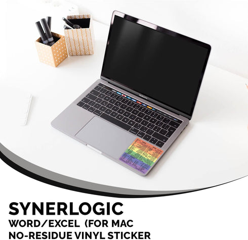 Synerlogic for Mac Word & Excel Shortcuts Cheat Sheet Sticker, Quick Reference Keyboard Shortcut Stickers for MacBook