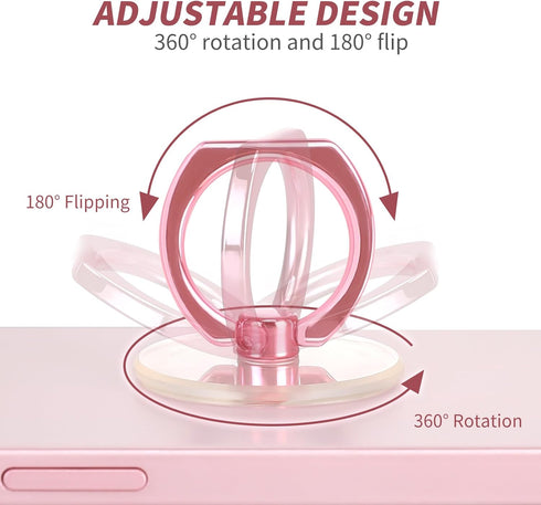 Pink Jsoerpay Clear Phone Ring Holder 2 Pack | Transparent Cell Phone Ring Grip 360°Rotation Finger Ring Stand,