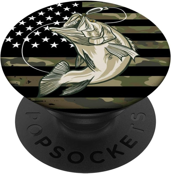 Fishing Camouflage US American Flag Bass Fish PopSockets Standard PopGrip: Swappable Grip for Phones & Tablets