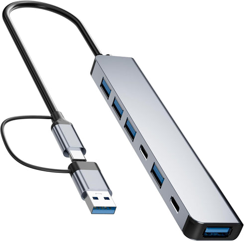 FAWETTY Aluminum 7 in 1 USB C/USB Hub, 2* USB C and 5*