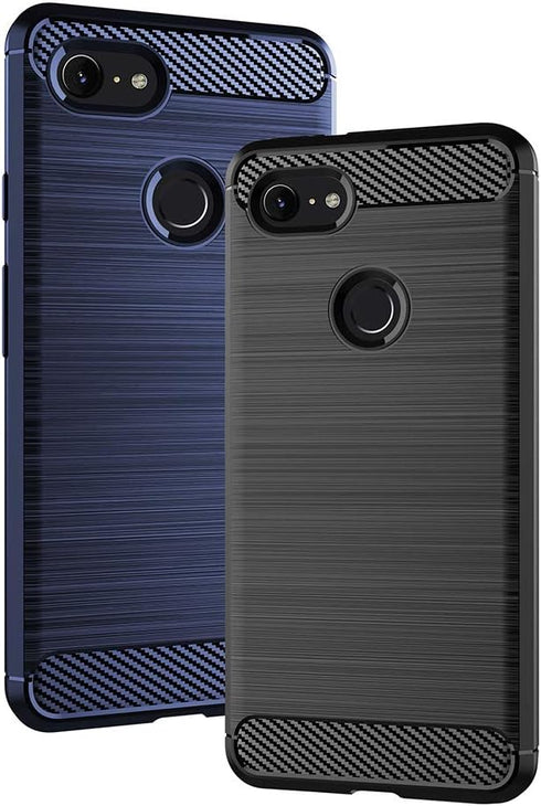 Google Pixel 3 Phone Case with Slim Thin Full Body Silicone Rubber, Navy Blue, Tempered Glass Screen Protector