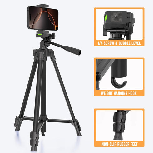 Lusweimi 53'' 16 Max/15 Luswemi Phone & Camera Mount Tripod Stand with Remote and Holder, Portable Cellphone Tripod