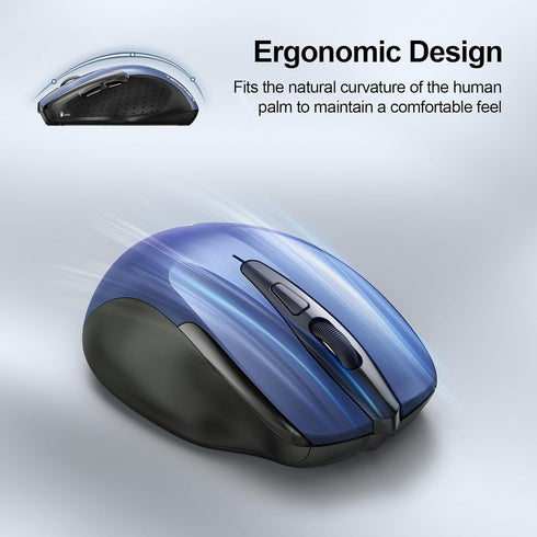 TECKNET Wireless Mouse, 2.4G & BT5.0/3.0 Silent Mouse, 4800 DPI, 6 Buttons, Wide Compatibility - Blue