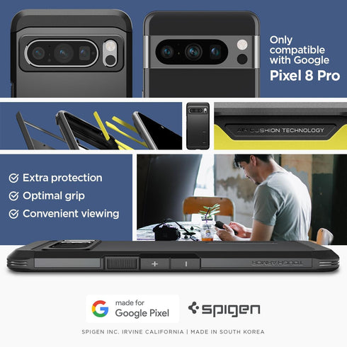Spigen Tough Armor Case for Pixel 8 Pro (2024), Kickstand, Military-Grade Protection, Black