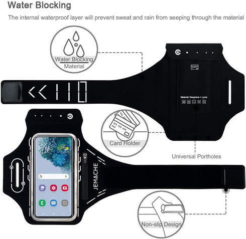 JEMACHE Armband for Samsung Galaxy S25 S24 S23 S22 S21 Ultra/Plus/FE, Gym Running Workouts Arm Band, Black.