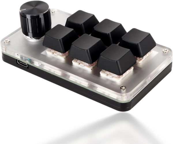 USB Mini Keypad, Customized Knobs Red Switch Macro Keyboard, Ergonomic Plug and Play for Desktop PC (6 Keys with 1 Knob)