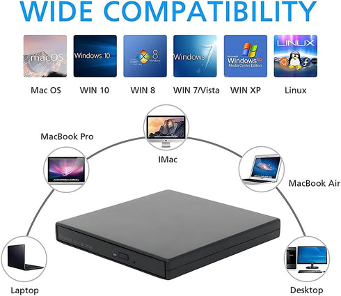 gingo 11/10/8/7 External CD DVD Drive Player, USB Slim Portable CD-ROM DVD+/-RW Drive Recorder CD Burner Reader Writer