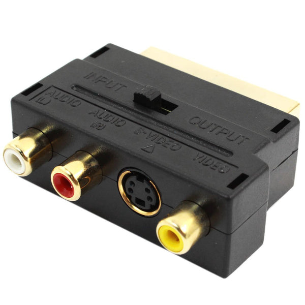 Scart 20 Pin Male to 3 RCA AV Female + S Video Converter Adapter
