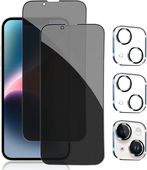 Pehael iPhone 14 Plus Privacy Screen Protector 2+2 Pack, Full Coverage Anti-Spy Tempered Glass, 9H Hardness, Bubble