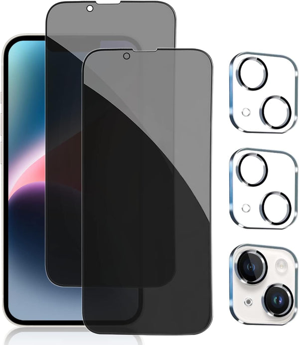 Pehael iPhone 14 Plus Privacy Screen Protector 2+2 Pack, Full Coverage Anti-Spy Tempered Glass, 9H Hardness, Bubble