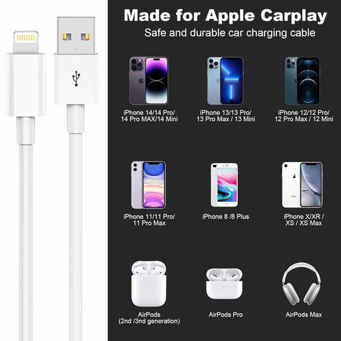 Apple Carplay Cable, USB A to Lightning Charger Cord Compatible with iPhone 14 13 12 11 Pro Max XR XS X, Car Charging