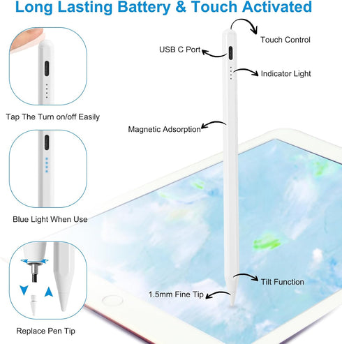 Stylus Pen for iPad 9th&10th Generation, Apple Pencil with Palm Rejection, Compatible with 2018-2023 iPad Models (Cream