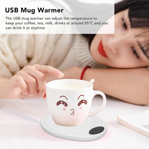 Adjustable Electric Beverage Heater for Ceramic Coffee Cups - USB Mug Warmer (White)