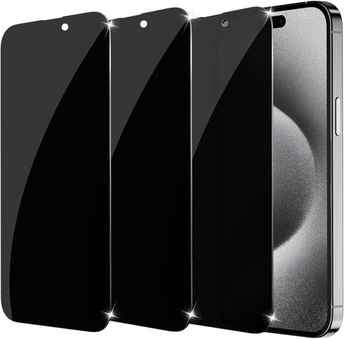 Privacy Screen Protector for iPhone 15 Pro Max/15 Plus, 9H Full Coverage Tempered Glass, Anti-Spy, 3 Packs