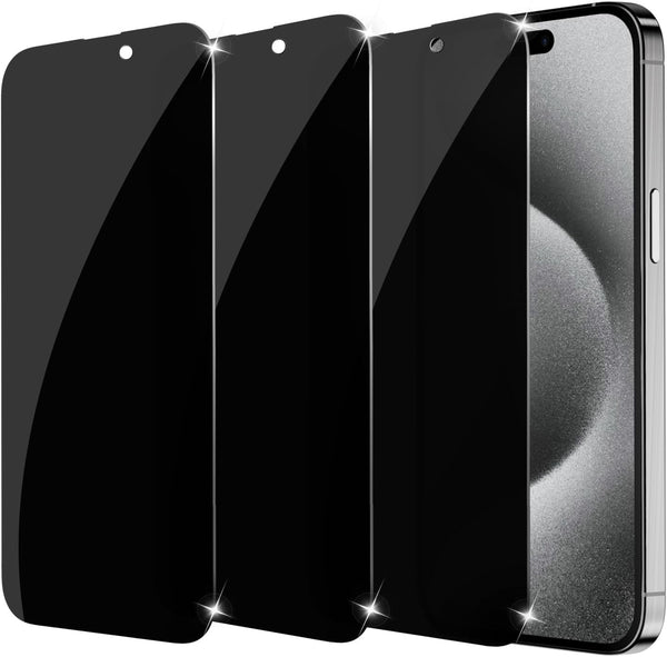 Privacy Screen Protector for iPhone 15 Pro Max/15 Plus, 9H Full Coverage Tempered Glass, Anti-Spy, 3 Packs