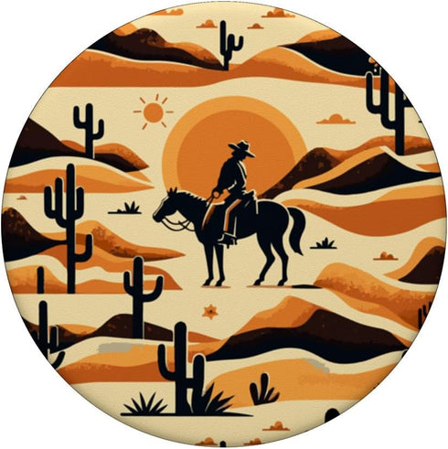 Desert Landscape Cactus with Cowboy Horse Western Theme PopSockets Standard PopGrip