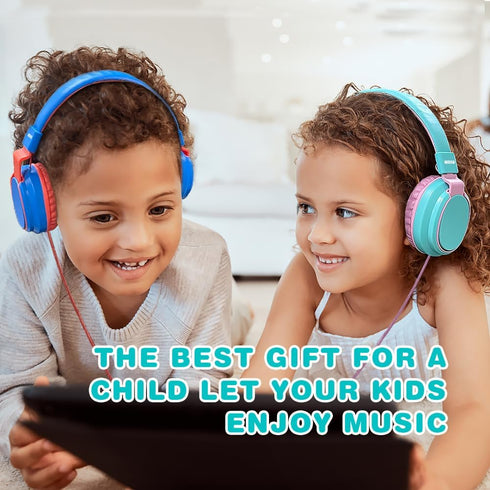 Volume Limited 85/96dB Kids Headphone Over-Ear/On-Ear Foldable Sound Noise Protection Headset with Mic (Cyan)