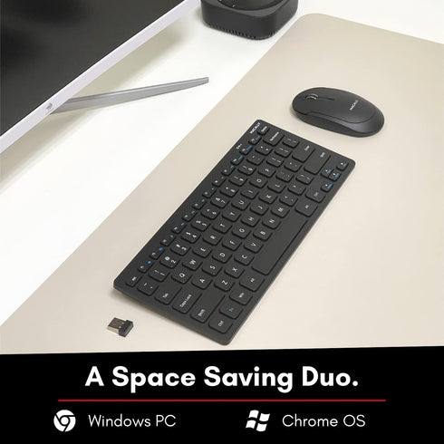 Macally Small Wireless Keyboard and Mouse Combo for PC, 2.4G 78 Compact Key Cordless Set with Quiet Click