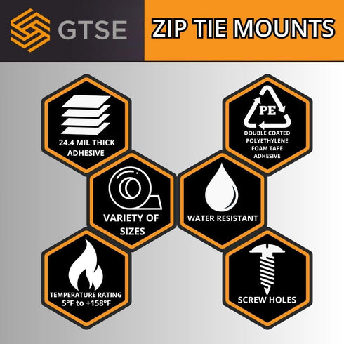 GTSE 100 Pack White Zip Tie Mounts, 1" Adhesive Mounting Squares, Cable Tie Mount Organizer Holders