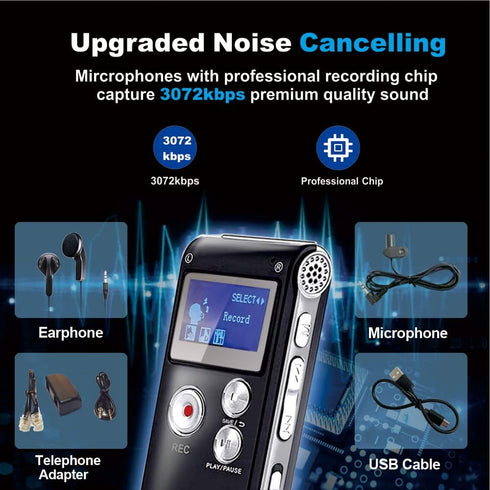 BrilliantHouse 16GB 1536KBPS MP3 Digital Voice Recorder Voice Activated Recorder with Playback Upgraded Portable Tape
