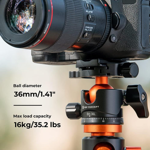 K&F Concept 36mm Metal Tripod Ball Head, 360° Rotating Panoramic with Quick Release Plate