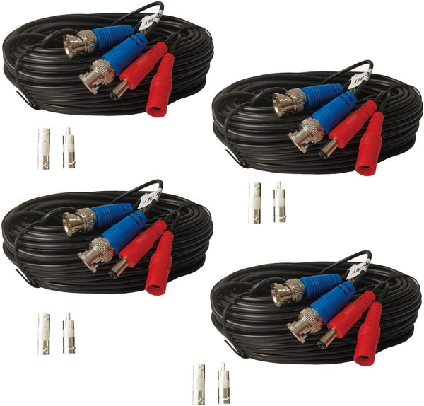 Yuarisx 4 Pack 50ft All-in-One Video Power Cables, Security Camera Cable BNC Extension