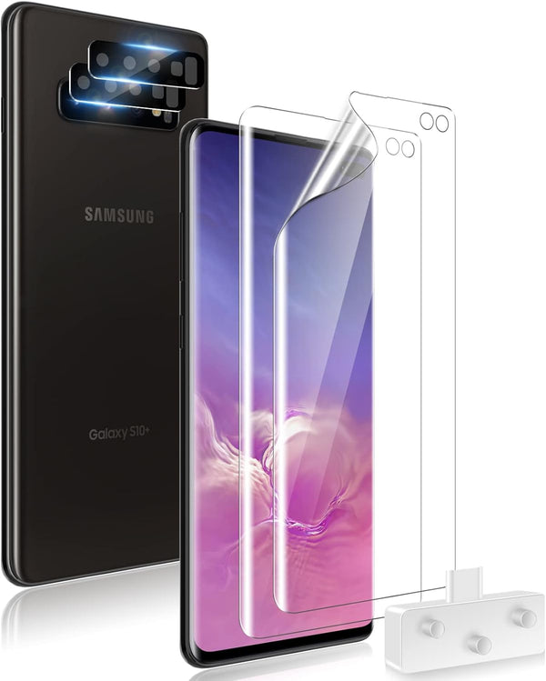 TOCOL 2 Pack TPU Screen Protector and 2 Pack Camera Lens Protector for Samsung Galaxy S10 Plus, Easy Installation
