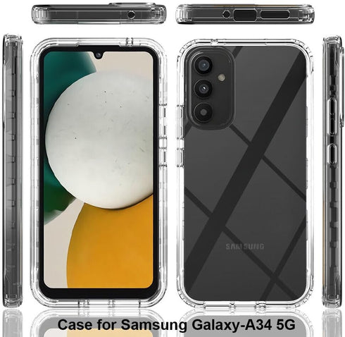 Shop Samsung Galaxy A34 5G Case: Crystal Clear Slim Hard Hybrid Bumper, Shockproof, Anti-Yellow, with Tempered Glass