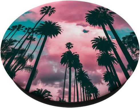 California Palm Trees Pink Blue Graphic Design PopSockets Standard PopGrip