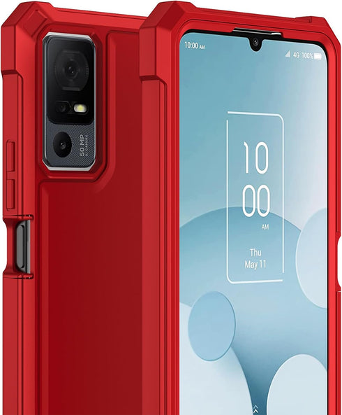 Ailiber Slim Rugged Case for Jitterbug Smart 4 & TCL 40T/40XL, Dual Layer, Shock-Absorbing TPU Bumper, Red.